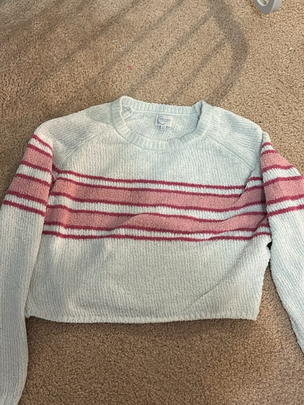 Francesca's Collections x Blue Rain Light Blue Sweater with Pink Stripes